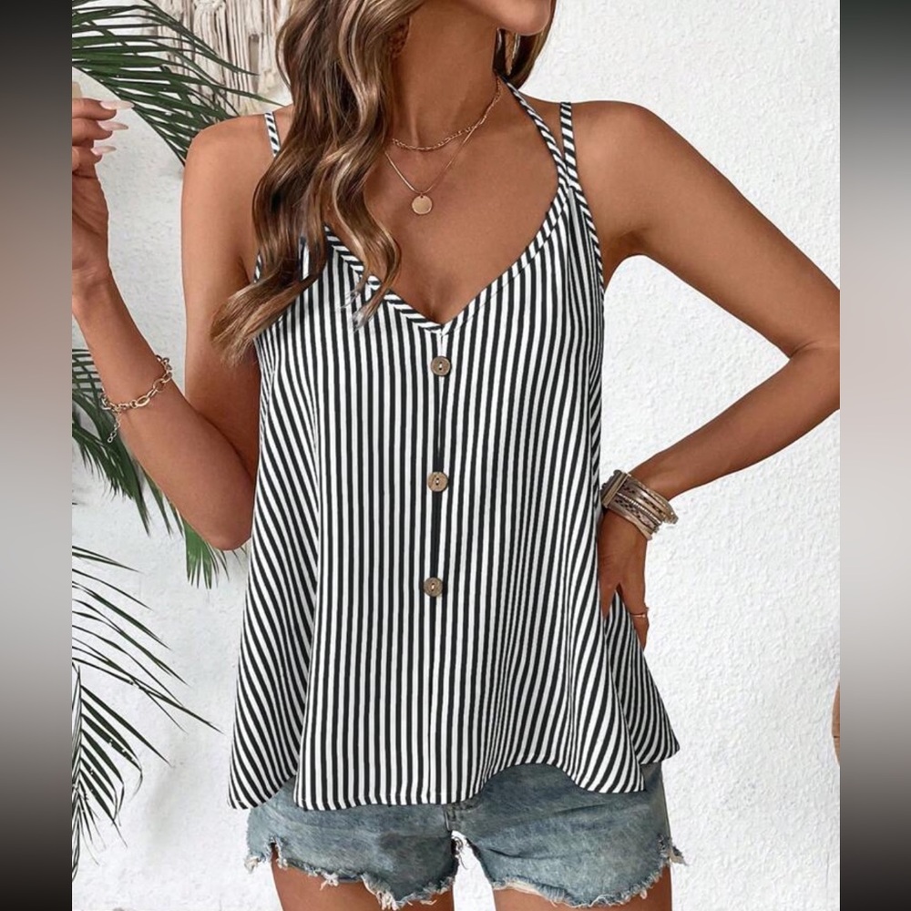 Striped Black and White Women's Halter Top